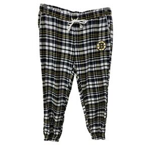 NHL Boston Bruins Hockey Plaid Flannel Pajama‎ Jogger Lounge Sleepwear Women L